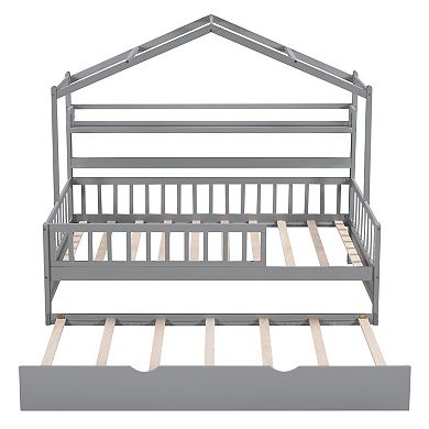 Merax Wooden House Bed With Trundle