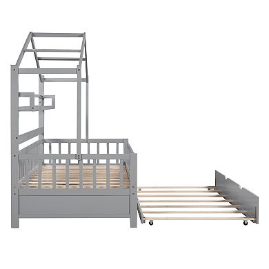 Merax Wooden House Bed With Trundle
