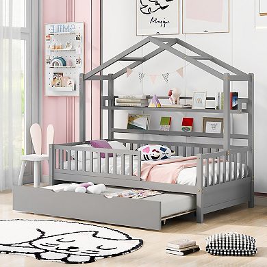 Merax Wooden House Bed With Trundle