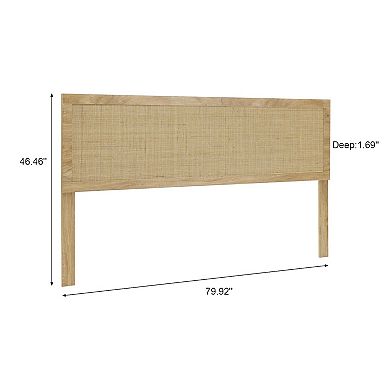 LuxenHome Oak Finish Manufactured Wood With Natural Rattan Panel Headboard, King