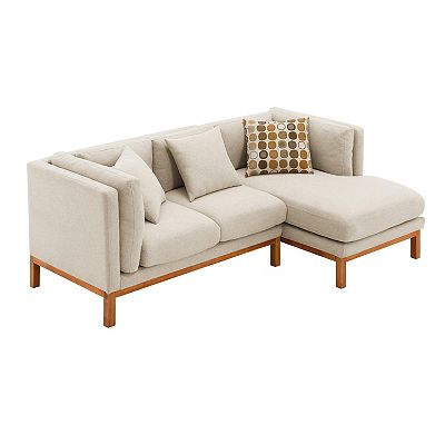 4 seat Linen Fabric Modern Sectional Sofa With 3 Pillows