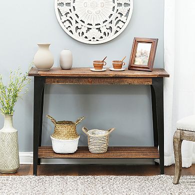 LuxenHome Dark Brown Wood And Black Metal 1-shelf Console And Entry Table