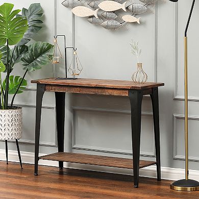 LuxenHome Dark Brown Wood And Black Metal 1-shelf Console And Entry Table