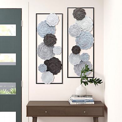 LuxenHome Multi-color Flowers Metal Rectangular Panels Wall Decor, Set Of 2