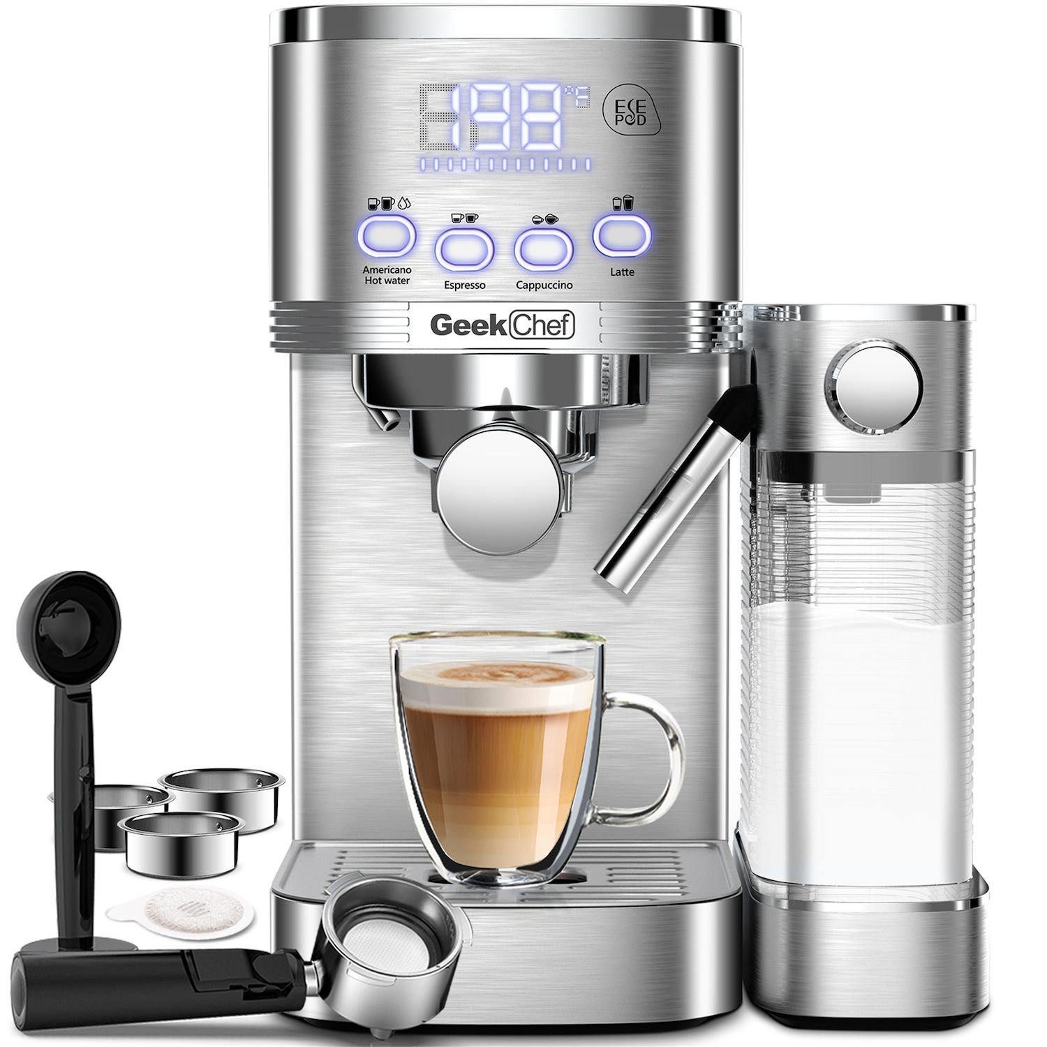 Sincreative Single Serve Coffee Maker Cappuccino Machine with Milk Frother, Blue