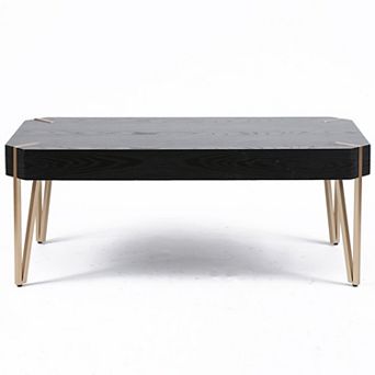 LuxenHome 46.13" W Black Wood Veneer And Gold Metal Coffee Table