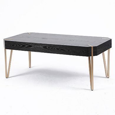 LuxenHome 46.13" W Black Wood Veneer And Gold Metal Coffee Table