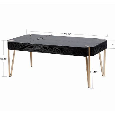 LuxenHome 46.13" W Black Wood Veneer And Gold Metal Coffee Table
