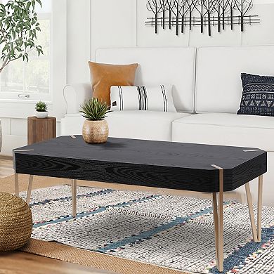 LuxenHome 46.13" W Black Wood Veneer And Gold Metal Coffee Table