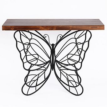 LuxenHome Wood Top Metal Butterfly Accent Console And Entry Table