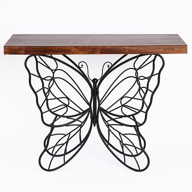 LuxenHome Wood Top Metal Butterfly Accent Console And Entry Table