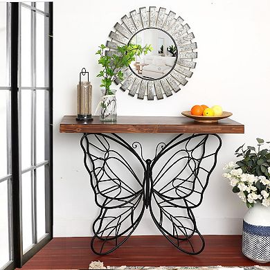 LuxenHome Wood Top Metal Butterfly Accent Console And Entry Table
