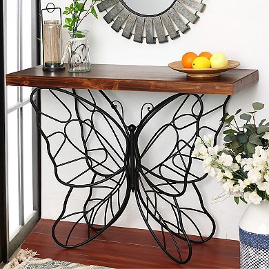 LuxenHome Wood Top Metal Butterfly Accent Console And Entry Table