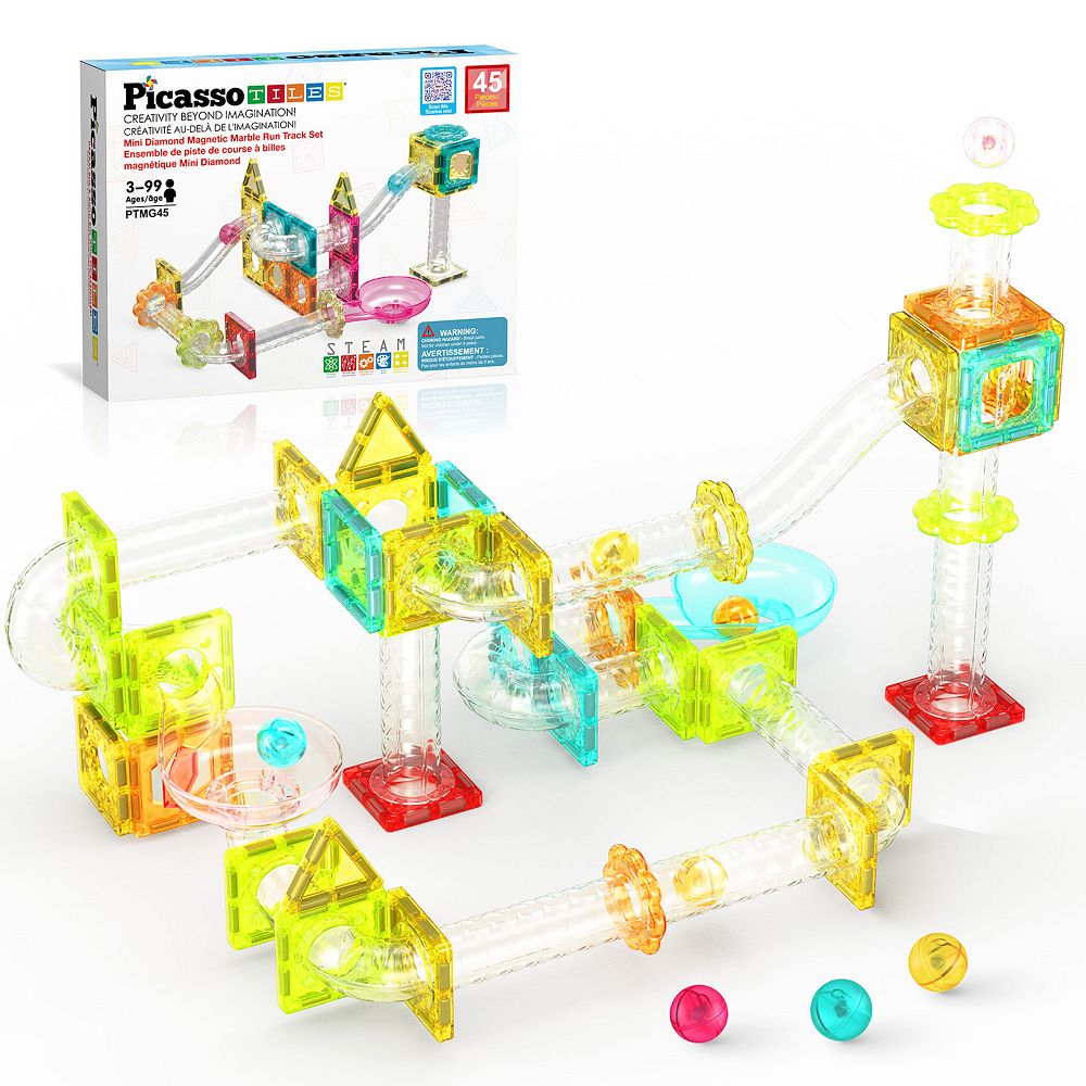PicassoTiles 45 PC Mini Marble Race Track Building Block & Magnetic ...