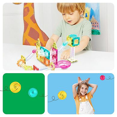 PicassoTiles 45 PC Mini Marble Race Track Building Block & Magnetic Tiles, STEM Toy for Kids 3+