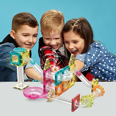 PicassoTiles 45 PC Mini Marble Race Track Building Block & Magnetic Tiles, STEM Toy for Kids 3+
