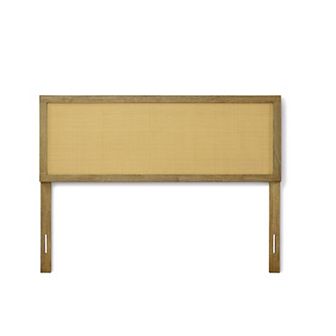 LuxenHome Natural Finish Rubberwood with Rattan Panel Headboard, Queen
