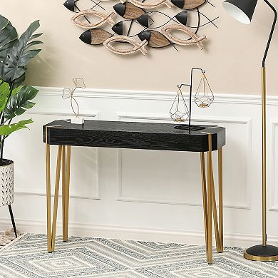 LuxenHome Black Wood And Gold Metal Console And Entry Table