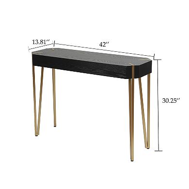 LuxenHome Black Wood And Gold Metal Console And Entry Table