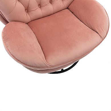 Velvet Swivel Accent Chair And Ottoman Set, Upholstered Tufted Sofa