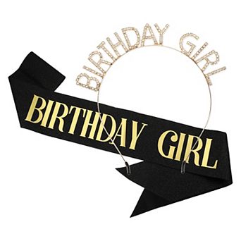 1 Set Women Birthday Headband Tiara Rhinestone Accessories Gold Tone Letter