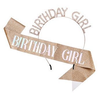 1 Set Women Birthday Headband Tiara Rhinestone Accessories Rose Gold Tone