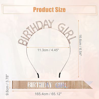1 Set Women Birthday Headband Tiara Rhinestone Accessories Rose Gold Tone