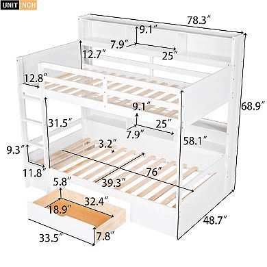 Merax Twin Size Bunk Bed With Shelves And Storage Drawer