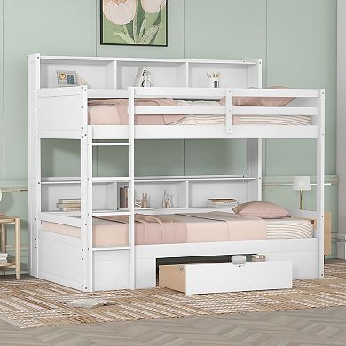 Merax Twin Size Bunk Bed With Shelves And Storage Drawer