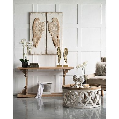 42" X 15.5" Rectangle Hanging Wall Art Set Of 2 Feather Wing Wall Panels With White Finish