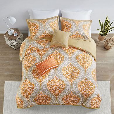 5-piece Damask Print Embroidered Comforter Set