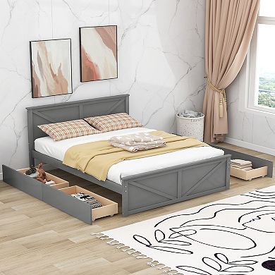 Merax Wooden Platform Bed With Four Storage Drawers