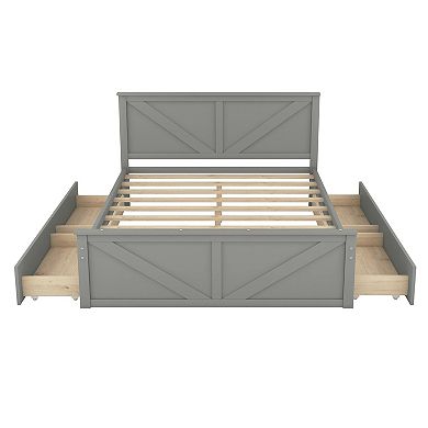 Merax Wooden Platform Bed With Four Storage Drawers