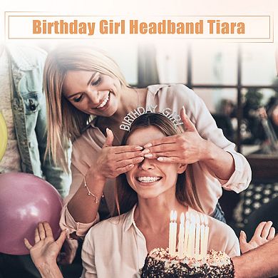1 Set Women Birthday Headband Tiara Rhinestone Silver Tone White Blue Letter