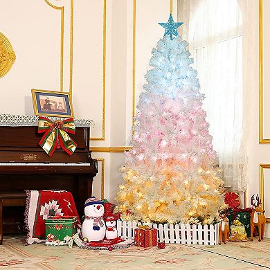 6ft Tri-Color LED Lights Artificial Christmas Tree with 300 LED Lights and 600 Bendable Branches for Holiday Decoration
