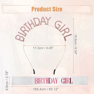 1 Set Women Birthday Headband Tiara Rhinestone Rose Gold Tone Pink Letter