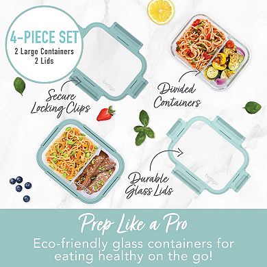 Bentgo 2-Pack Glass Leak-Proof Stackable Food Storage Container Set