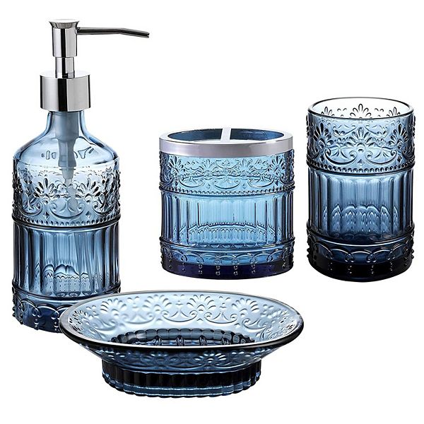 Bathroom Accessory Set with Soap Dispenser, Tray, Jar, Toothbrush Holder