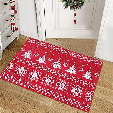 Garvee Christmas Area Rug Snowflake And Xmas Tree Boho Floor Cover Machine Washable Rug