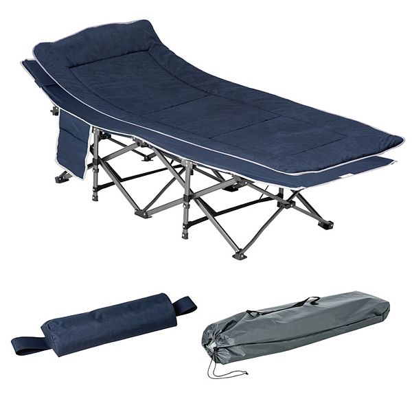 Outdoor Double Camping Cot Foldable Bed W/ Portable Travel Bag, 300 Lbs., Blue