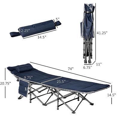 Outdoor Double Camping Cot Foldable Bed W/ Portable Travel Bag, 300 Lbs., Blue