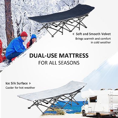 Outdoor Double Camping Cot Foldable Bed W/ Portable Travel Bag, 300 Lbs., Blue