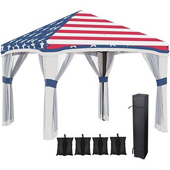 Outsunny 10ft x 10' Pop Up Canopy Foldable Party Tent with Nettings, Multi
