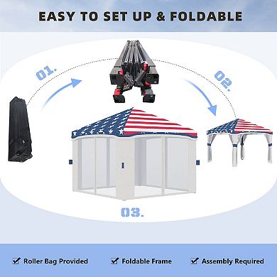 Outsunny 10' X 10' Pop Up Canopy Foldable Party Tent With Nettings, Multi