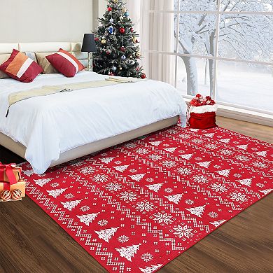 Garvee Christmas Area Rug Snowflake And Xmas Tree Boho Floor Cover Machine Washable Rug