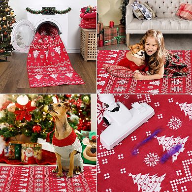 Garvee Christmas Area Rug Snowflake And Xmas Tree Boho Floor Cover Machine Washable Rug