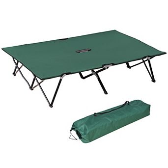 Outdoor Double Camping Cot Foldable Bed W/ Portable Travel Bag, 300 Lbs., Green