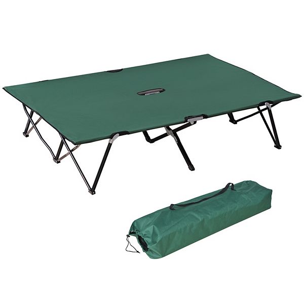 Outdoor Double Camping Cot Foldable Bed W/ Portable Travel Bag, 300 Lbs., Green