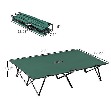 Outdoor Double Camping Cot Foldable Bed W/ Portable Travel Bag, 300 Lbs., Green