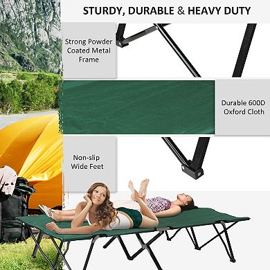 Outdoor Double Camping Cot Foldable Bed W/ Portable Travel Bag, 300 Lbs., Green